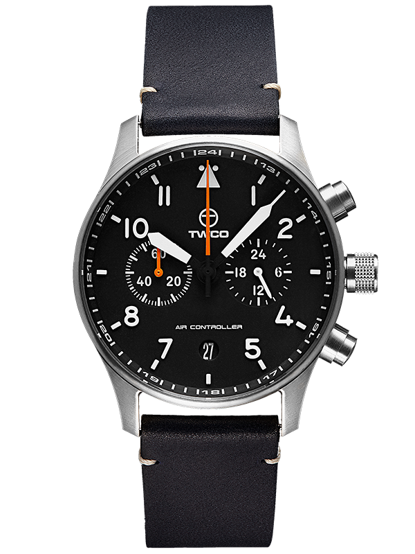Air Controller Chronograph black leather strap